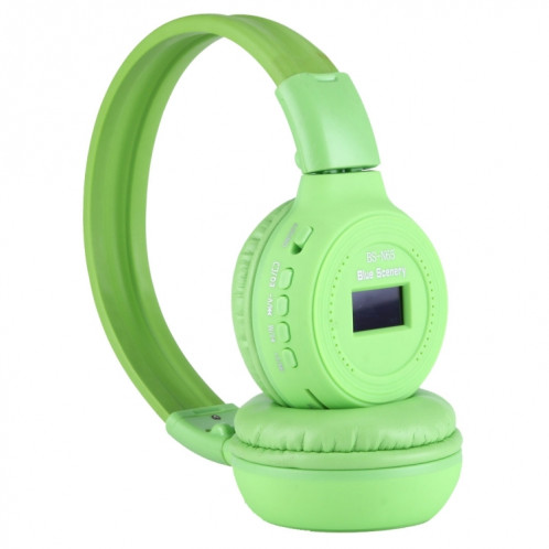 BS-N65 Headband Casque d'écoute sans fil HiFi stéréo pliant avec écran LCD et fente pour carte TF et voyant LED et fonction FM (vert) SH364G404-08