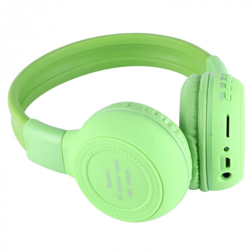 BS-N65 Headband Casque d'écoute sans fil HiFi stéréo pliant avec écran LCD et fente pour carte TF et voyant LED et fonction FM (vert) SH364G404-08