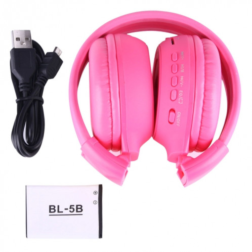 BS-N65 Headband Casque d'écoute sans fil HiFi stéréo pliant avec écran LCD et fente pour carte TF et voyant LED et fonction FM (magenta) SH364M672-08