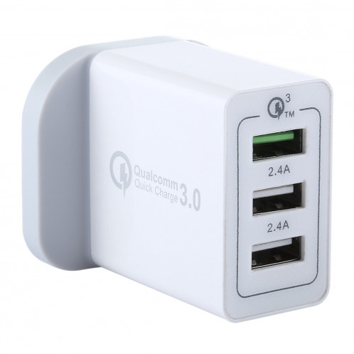 3 ports USB (3A + 2.4A + 2.4A) chargeur rapide chargeur de voyage QC 3.0, prise au Royaume-Uni, pour iPhone, iPad, Samsung, HTC, Sony, Nokia, LG et autres smartphones SH802C1369-04