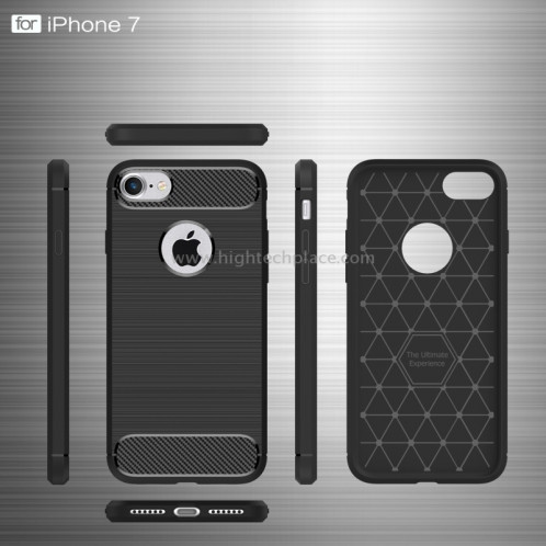 Pour iPhone 8 & 7 Fibre de texture brossée TPU Rugged Armor Housse de protection (Noir) SP089B1970-09