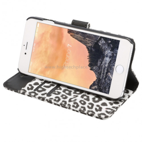 Pour iPhone 8 & 7 Leopard Pattern Etui à Rabat Horizontal en Cuir avec Support & Slots & Portefeuille (Blanc) SP110W1584-08