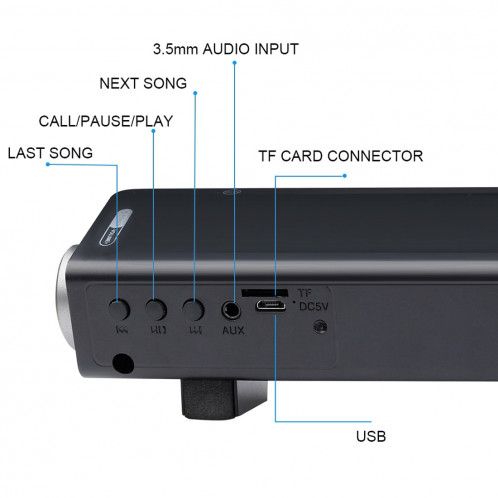 Soundbar LP-08 (CE0152) Lecteur MP3 USB 2.1CH Haut-parleur de sonorisation sans fil Bluetooth avec télécommande (noir) SH112B1695-011