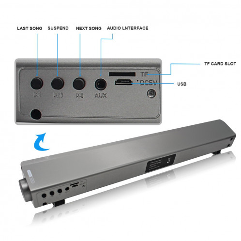 Soundbar LP-08 (CE0150) Lecteur MP3 USB 2.1CH Bluetooth Sound Bar Président (argent) SH114S308-06