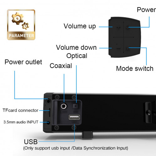 Soundbar LP-09 (CE0148) Haut-parleur de barre de son sans fil Bluetooth Home Theater avec télécommande (noir) SH117B1200-014