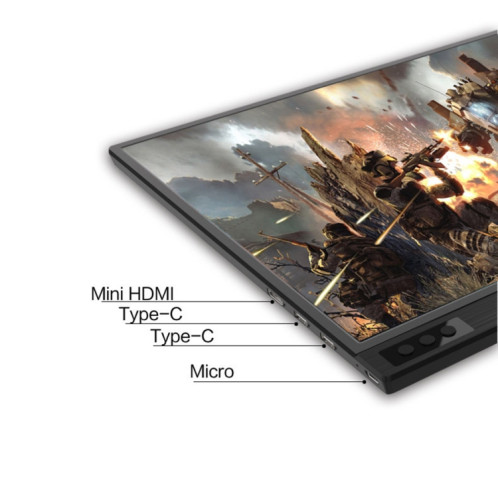 15,6 pouces 1080P 178 degrés grand angle HD périphérique d'affichage portable pour ordinateur de bureau / console de jeu / écran simultané / PS4 / PS3 / XBox, avec mini HDMI et micro USB et 2 interfaces USB-C / SH038449-012