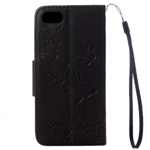 Pour iPhone 8 & 7 fleurs pressées papillon motif horizontal étui en cuir flip avec titulaire et fentes pour cartes et porte-monnaie (noir) SP212B1851-09