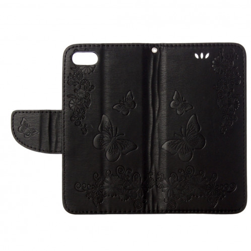 Pour iPhone 8 & 7 fleurs pressées papillon motif horizontal étui en cuir flip avec titulaire et fentes pour cartes et porte-monnaie (noir) SP212B1851-09