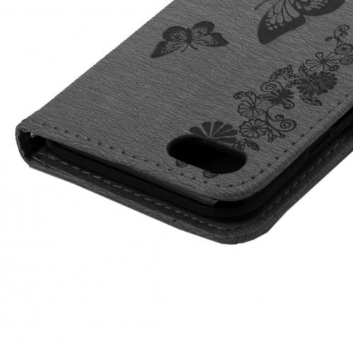 Pour iPhone 8 & 7 fleurs pressées papillon motif horizontal étui en cuir flip avec titulaire et fentes pour cartes et porte-monnaie (noir) SP212B1851-09