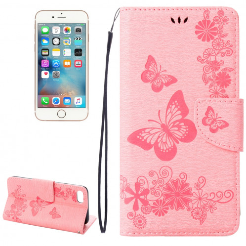 Pour iPhone 8 & 7 fleurs pressées papillon motif horizontal étui en cuir flip avec titulaire et fentes pour cartes et porte-monnaie (rose) SP212F16-09