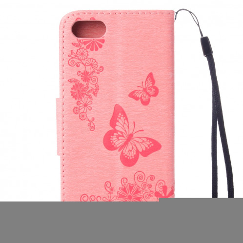 Pour iPhone 8 & 7 fleurs pressées papillon motif horizontal étui en cuir flip avec titulaire et fentes pour cartes et porte-monnaie (rose) SP212F16-09