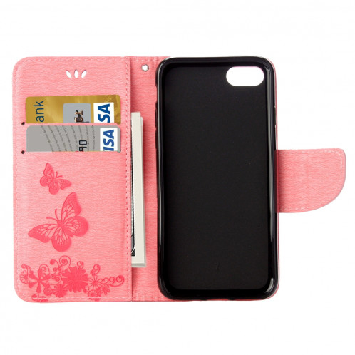 Pour iPhone 8 & 7 fleurs pressées papillon motif horizontal étui en cuir flip avec titulaire et fentes pour cartes et porte-monnaie (rose) SP212F16-09