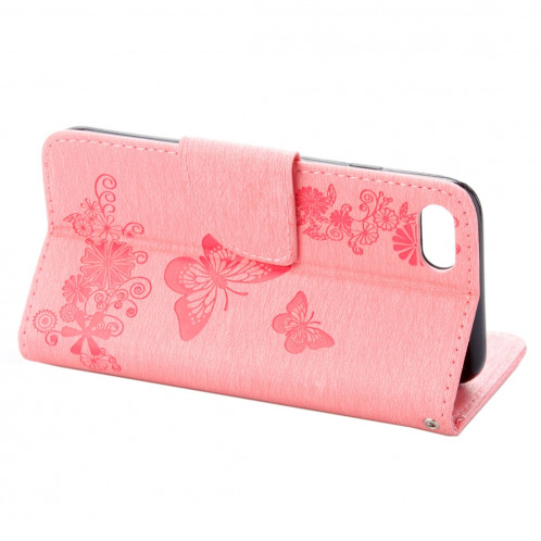 Pour iPhone 8 & 7 fleurs pressées papillon motif horizontal étui en cuir flip avec titulaire et fentes pour cartes et porte-monnaie (rose) SP212F16-09