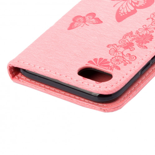 Pour iPhone 8 & 7 fleurs pressées papillon motif horizontal étui en cuir flip avec titulaire et fentes pour cartes et porte-monnaie (rose) SP212F16-09
