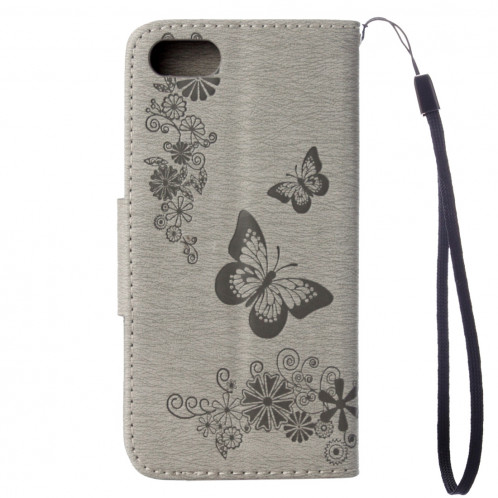 Pour iPhone 8 & 7 fleurs pressées modèle papillon flip horizontal étui en cuir avec titulaire et fentes pour cartes et porte-monnaie (gris) SP212H218-09