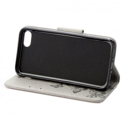 Pour iPhone 8 & 7 fleurs pressées modèle papillon flip horizontal étui en cuir avec titulaire et fentes pour cartes et porte-monnaie (gris) SP212H218-09