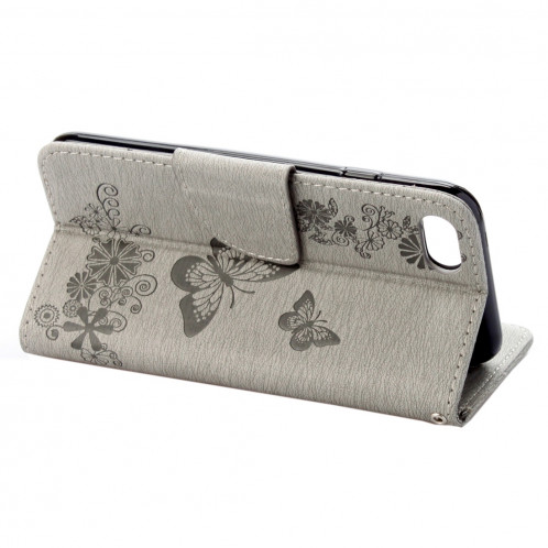 Pour iPhone 8 & 7 fleurs pressées modèle papillon flip horizontal étui en cuir avec titulaire et fentes pour cartes et porte-monnaie (gris) SP212H218-09