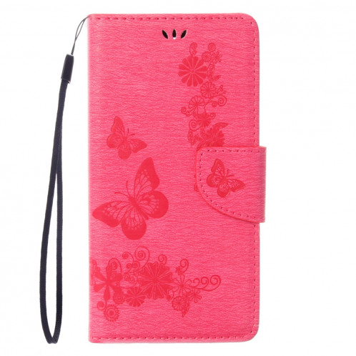 Pour iPhone 8 & 7 fleurs pressées papillon motif horizontal étui en cuir avec porte-cartes & fentes pour cartes et portefeuille (magenta) SP212M1660-09