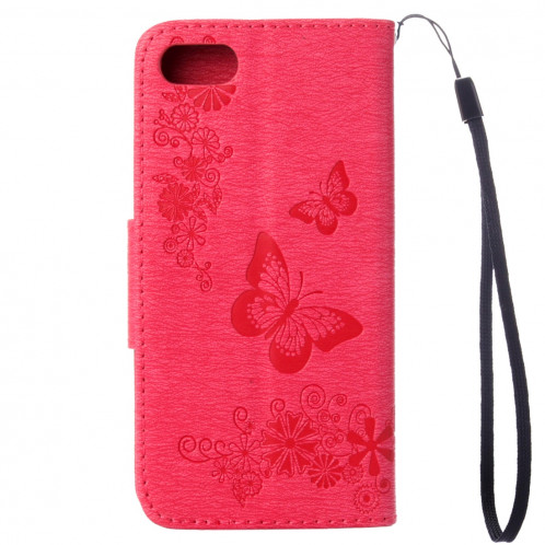 Pour iPhone 8 & 7 fleurs pressées papillon motif horizontal étui en cuir avec porte-cartes & fentes pour cartes et portefeuille (magenta) SP212M1660-09