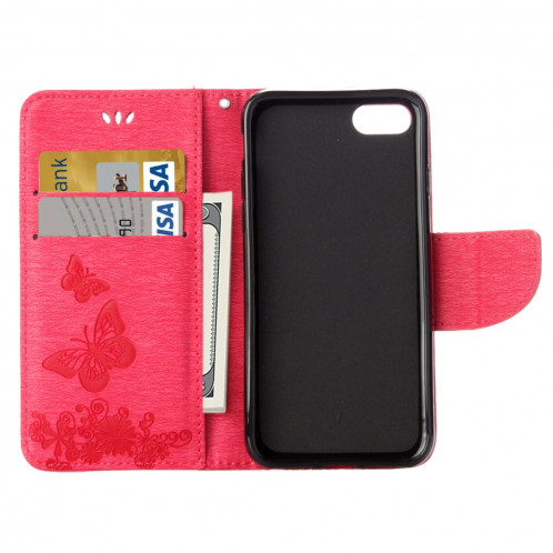 Pour iPhone 8 & 7 fleurs pressées papillon motif horizontal étui en cuir avec porte-cartes & fentes pour cartes et portefeuille (magenta) SP212M1660-09