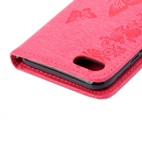 Pour iPhone 8 & 7 fleurs pressées papillon motif horizontal étui en cuir avec porte-cartes & fentes pour cartes et portefeuille (magenta) SP212M1660-09