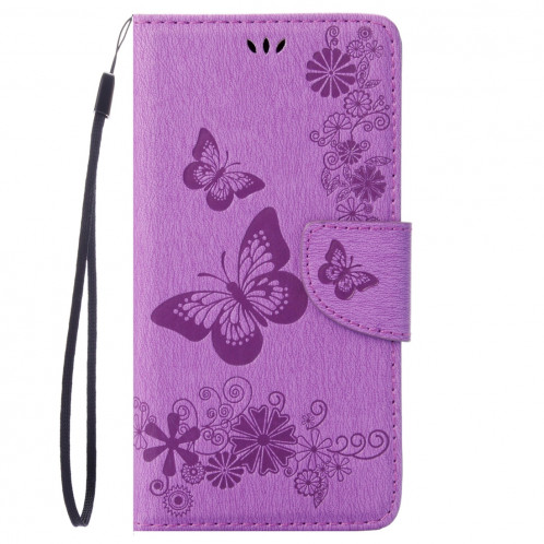 Pour iPhone 8 & 7 fleurs pressées motif papillon horizontal étui en cuir flip avec titulaire et fentes pour cartes et porte-monnaie (violet) SP212P1291-09