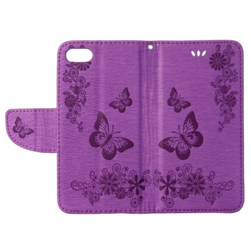 Pour iPhone 8 & 7 fleurs pressées motif papillon horizontal étui en cuir flip avec titulaire et fentes pour cartes et porte-monnaie (violet) SP212P1291-09