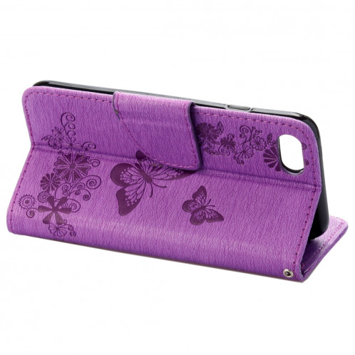 Pour iPhone 8 & 7 fleurs pressées motif papillon horizontal étui en cuir flip avec titulaire et fentes pour cartes et porte-monnaie (violet) SP212P1291-09