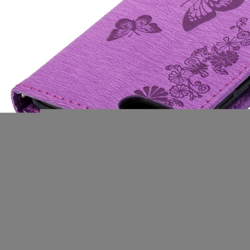 Pour iPhone 8 & 7 fleurs pressées motif papillon horizontal étui en cuir flip avec titulaire et fentes pour cartes et porte-monnaie (violet) SP212P1291-09