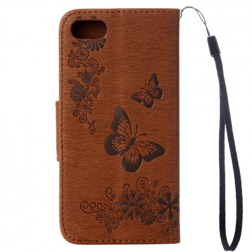 Pour iPhone 8 & 7 fleurs pressées papillon motif horizontal étui en cuir avec porte-cartes & fentes pour cartes et porte-monnaie (brun) SP212Z1509-09