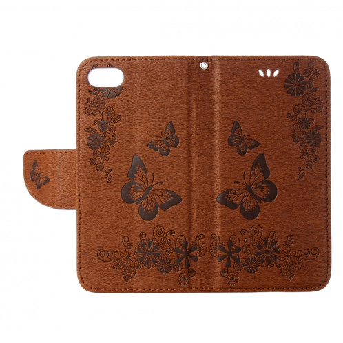 Pour iPhone 8 & 7 fleurs pressées papillon motif horizontal étui en cuir avec porte-cartes & fentes pour cartes et porte-monnaie (brun) SP212Z1509-09