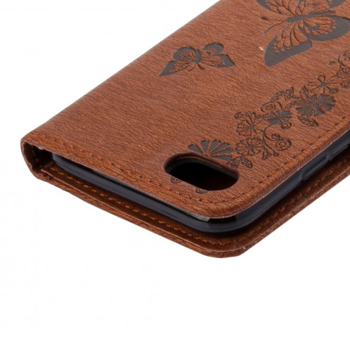 Pour iPhone 8 & 7 fleurs pressées papillon motif horizontal étui en cuir avec porte-cartes & fentes pour cartes et porte-monnaie (brun) SP212Z1509-09