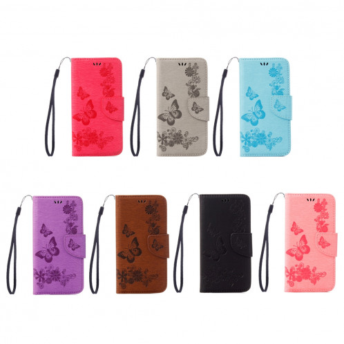 Pour iPhone 8 & 7 fleurs pressées papillon motif horizontal étui en cuir avec porte-cartes & fentes pour cartes et porte-monnaie (brun) SP212Z1509-09