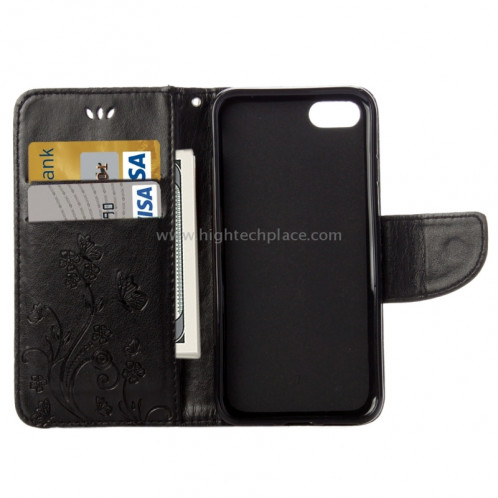 Pour iPhone 8 & 7 Pressed Flowers Etui à Rabat Horizontal en Cuir avec Porte-Cartes & Slots & Portefeuille (Noir) SP222B2-09