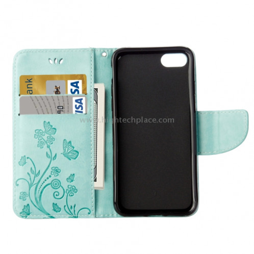 Pour iPhone 8 & 7 Pressed Flowers Etui à rabat en cuir horizontal avec porte-cartes et fentes pour cartes (vert) SP222G8-09