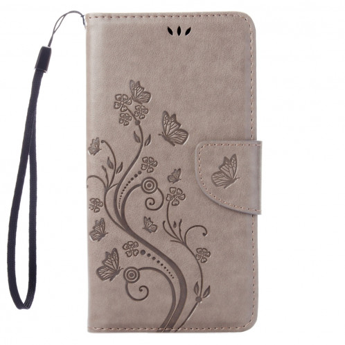 Pour iPhone 8 & 7 fleurs pressées Horizontal étui en cuir flip avec titulaire et fentes pour cartes et porte-monnaie (gris) SP222H422-09