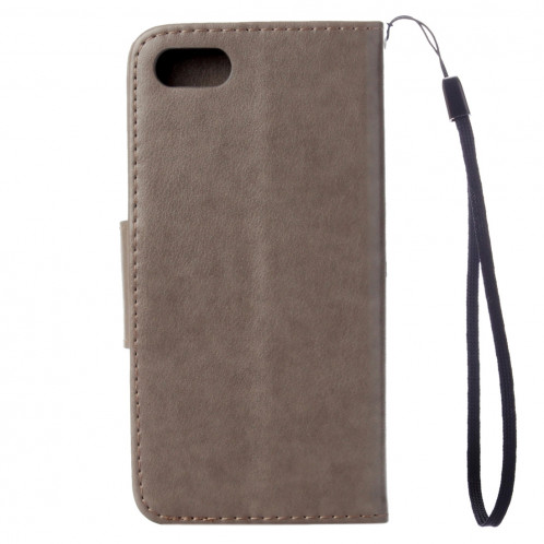 Pour iPhone 8 & 7 fleurs pressées Horizontal étui en cuir flip avec titulaire et fentes pour cartes et porte-monnaie (gris) SP222H422-09