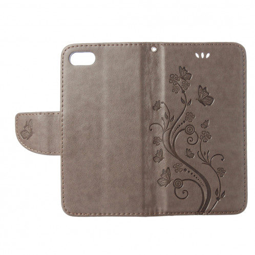 Pour iPhone 8 & 7 fleurs pressées Horizontal étui en cuir flip avec titulaire et fentes pour cartes et porte-monnaie (gris) SP222H422-09