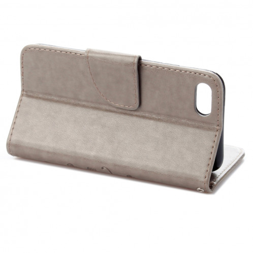 Pour iPhone 8 & 7 fleurs pressées Horizontal étui en cuir flip avec titulaire et fentes pour cartes et porte-monnaie (gris) SP222H422-09