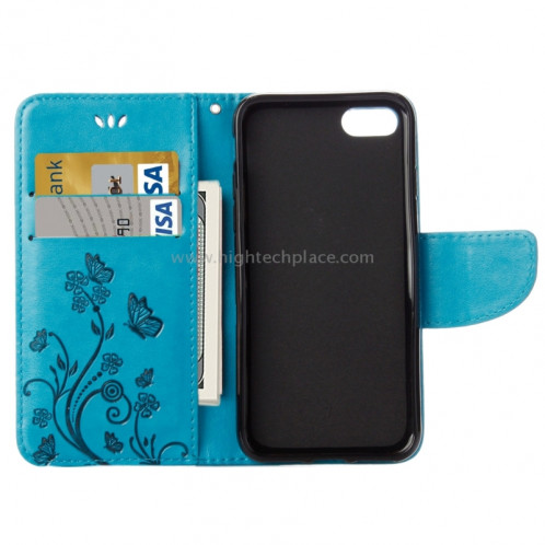 Pour iPhone 8 & 7 Pressed Flowers Etui à rabat horizontal en cuir avec porte-cartes et fentes pour cartes (bleu) SP222L2-09