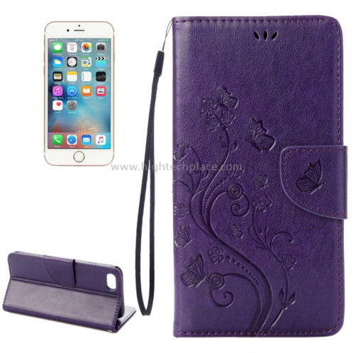 Pour iPhone 8 & 7 Pressed Flowers Etui à rabat en cuir avec porte-cartes et porte-cartes (Violet) SP222P8-09