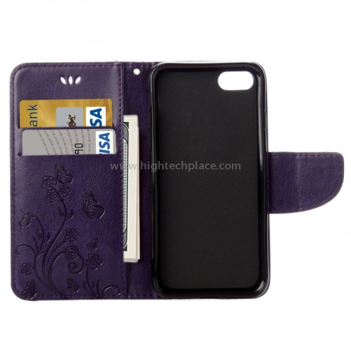 Pour iPhone 8 & 7 Pressed Flowers Etui à rabat en cuir avec porte-cartes et porte-cartes (Violet) SP222P8-09