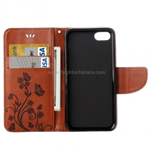 Pour iPhone 8 & 7 Pressed Flowers Etui à rabat en cuir horizontal avec porte-cartes et fentes pour cartes (marron) SP222Z3-09