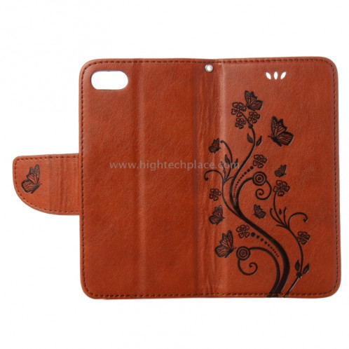 Pour iPhone 8 & 7 Pressed Flowers Etui à rabat en cuir horizontal avec porte-cartes et fentes pour cartes (marron) SP222Z3-09