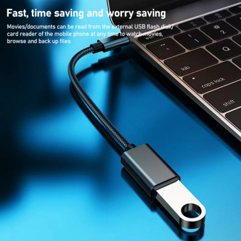 Câble de données de charge de câble OTG de fil métallique mâle de 8,3 cm USB femelle à type-C, 8.3cm USB Femelle vers Type-C Mâle Fil Métallique Câble OTG Câble de Données de Charge (Noir) SH448B932-07