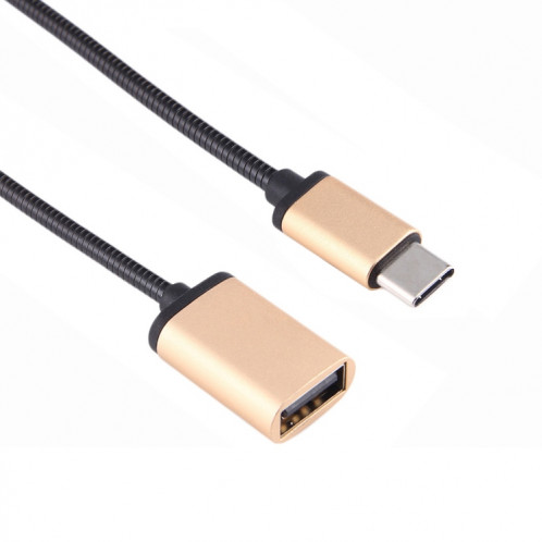 Câble de données de charge de câble OTG de fil métallique mâle de 8,3 cm USB femelle à type-C, 8.3cm USB Femelle vers Type-C Mâle Fil Métallique Câble OTG Câble de Données de Charge (Or) SH448J1412-07