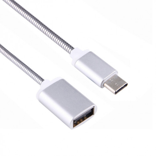 Câble de données de charge de câble OTG de fil métallique mâle de 8,3 cm USB femelle à type-C, 8.3cm USB Femelle vers Type-C Mâle Fil Métallique Câble OTG Câble de Données de Charge (Argent) SH448S292-07