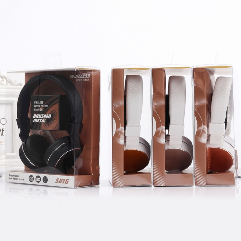 SH-16 serre-tête pliant casque stéréo sans fil Bluetooth, prise en charge de 3,5 mm Audio et appel mains libres et carte TF et FM, pour iPhone, iPad, iPod, Samsung, HTC, Sony, Huawei, Xiaomi et autres appareils audio SH087J1106-06