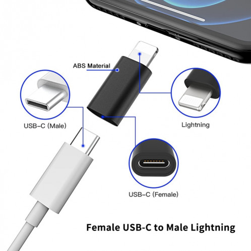 ENKAY HAT-PRINCE HC-6 MINI ABS USB-C / TYPE-C 3.1 à 8 broches Adaptateur de connecteur de port (noir) SE669B1764-06