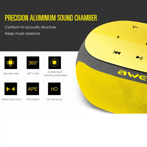 Haut-parleur Bluetooth sans fil awei Y200 avec boutons tactiles, prise en charge des lignes auxiliaires et carte TF (jaune) SA211Y1821-011